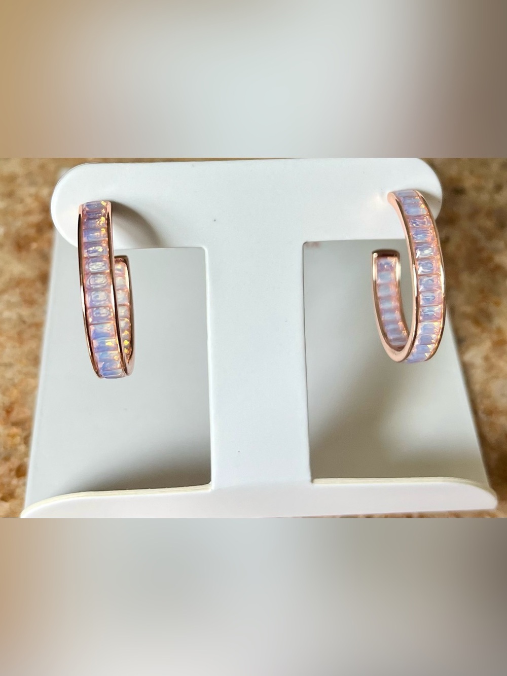Bomb Party 2024 Simply Hoops Moonstone on Rose Gold Earrings HTF